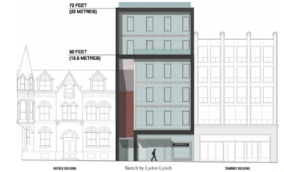 Architectural drawing of the building proposed to replace the Tip Top.