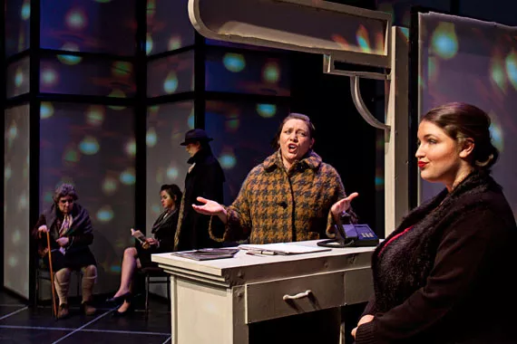 Christine Hecker and Brittany Cann as The Customer and Box Office Attendant sing it all out in the Encounters series at the Dunn this weekend. - LENNY MULLINS