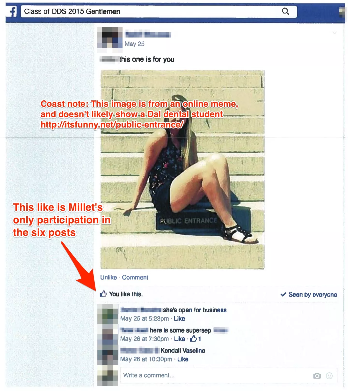 Dalhousie's Gentlemen heap more insult on a photo that's already gone viral: a woman near a sign that says "public entrance."