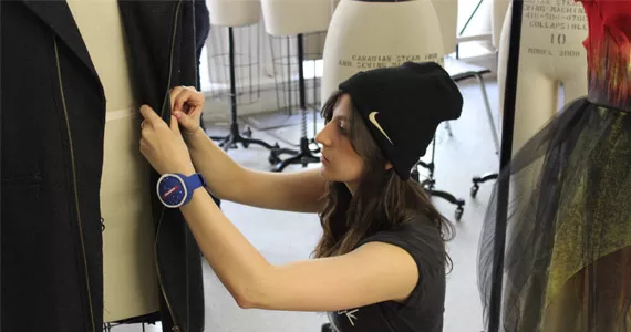 Kate Rothschild’s wide-collar coat with leather accents will appear in the student show - MEGAN RUDSON