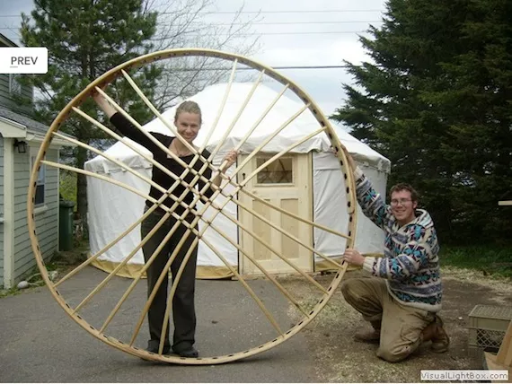 Selene Cole and partner Alex Cole build a yurt.