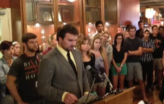 SMUSA president Jared Perry, with many of the 80 other student leaders, held a press conference today about the pro-rape chant they used at Frosh Week.