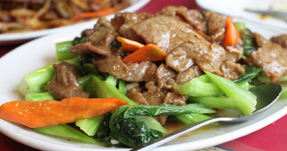 The tender, mild and steamy fried beef and Chinese broccoli.