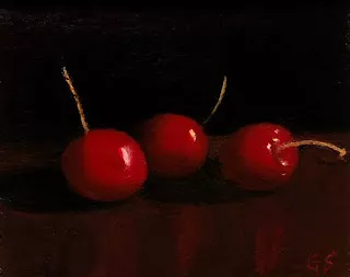 "Three Cherries" oil on canvas by George Spencer