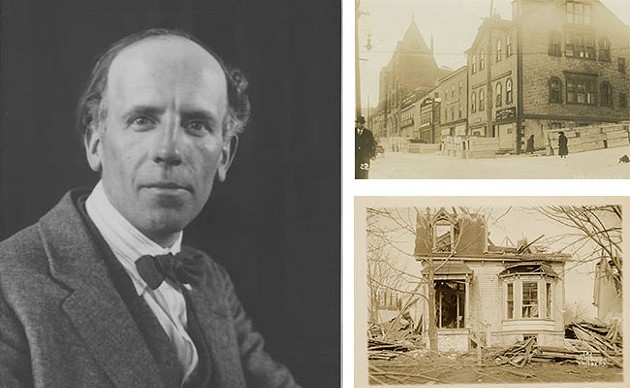 The December 6, 1917 walk from Bedford to downtown exposed Lismer to scenes of the Explosion’s aftermath, and the art school where he worked (top right) was used as a morgue. - M.O. HAMMOND FROM THE ARCHIVES OF ONTARIO, W.G. MACLAUGHLAN FROM THE NOVA SCOTIA ARCHIVES