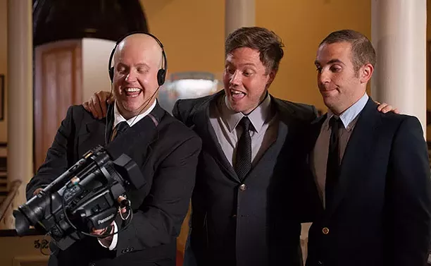 Brian MacQuarrie, Ryan Cyr and Glen Matthews try to turn a funeral into a viral marriage proposal. - SUBMITTED
