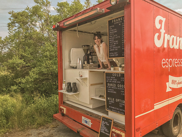 Jill Mulveney and the fire truck she (and Adam Otmar) converted into their big-little coffee shop - SUBMITTED