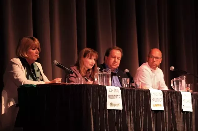 Jo-Ann Roberts, Christine Saulnier, Bruce Holland and Andy Fillmore at the all candidates debate on women's rights and gender equity. - SHERRY COSTA