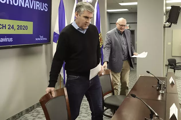 The pandemic duo arrives at Tuesday's COVID-19 briefing. - COMMUNICATIONS NOVA SCOTIA
