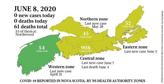 Map of COVID-19 cases in Nova Scotia as of June 8, 2020. - THE COAST