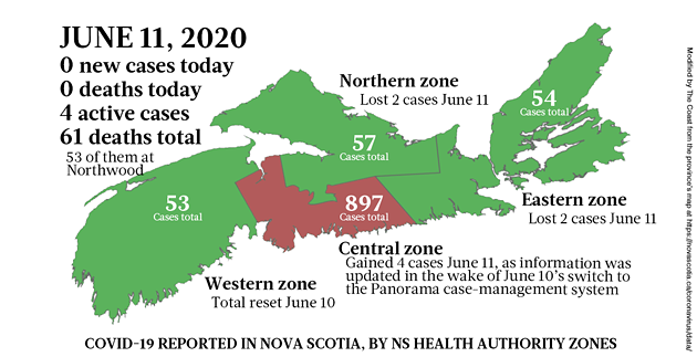Map of COVID-19 cases in Nova Scotia as of June 11, 2020. - THE COAST