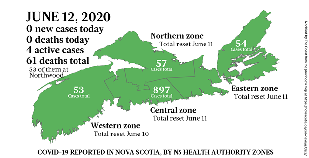 Map of COVID-19 cases in Nova Scotia as of June 12, 2020. - THE COAST