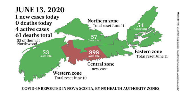Map of COVID-19 cases in Nova Scotia as of June 13, 2020. - THE COAST