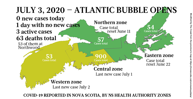 Map of COVID-19 cases in Nova Scotia as of July 3, 2020. - THE COAST