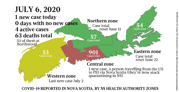 Map of COVID-19 cases reported in Nova Scotia as of July 6, 2020 - THE COAST