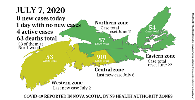 Map of COVID-19 cases reported in Nova Scotia as of July 7, 2020 - THE COAST