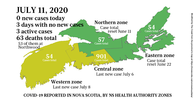 Map of COVID-19 cases reported in Nova Scotia as of July 11, 2020 - THE COAST
