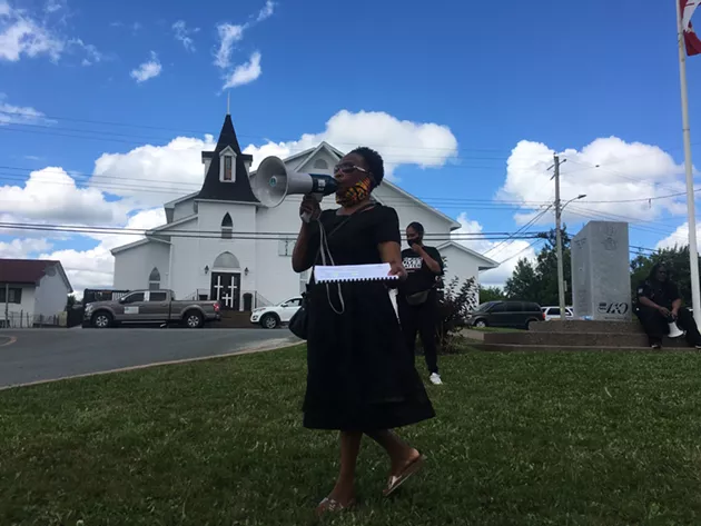 Organizer Evangeline Star Downey says "“Change is coming. Hold on, don’t worry about a thing,” at Operation Black Lives Matter North Preston. - FELESHIA CHANDLER