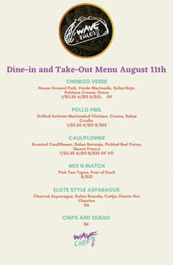 The most recent menu from Wave. - INSTAGRAM