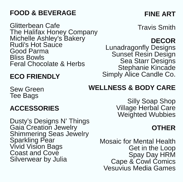 The full list of vendors for the Supernova Market. - INSTAGRAM