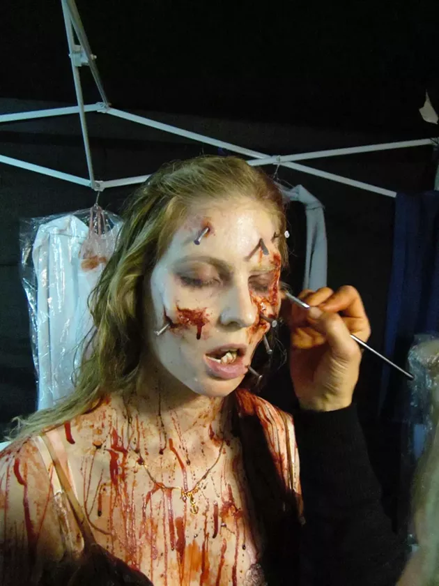 On set of Evil Dead, where Patrick Baxter was one of te make-up effects artists bringing the horror to nail-marked life. - PATRICK BAXTER