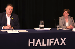 Mayor Mike Savage, left, and Erica Fleck, HRM’s assistant chief of emergency management, at a press conference Wednesday, Sep 29. - THE COAST
