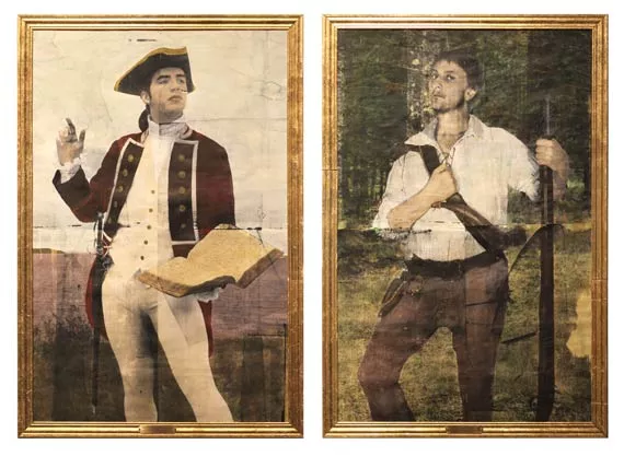 Scenes from history: Rémi Belliveau’s “Robert Monckton tenant le livre” and “Portrait de Joseph Broussard dit Beausoleil,” 2014.