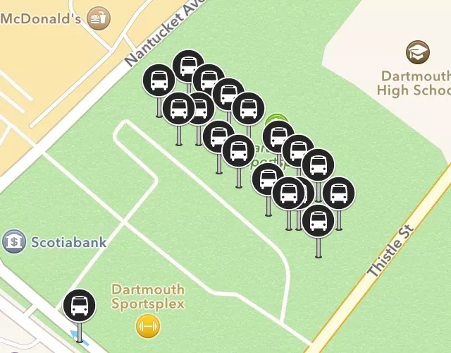 The stops listed at the Dartmouth bridge terminal. - VIA TRANSIT 360