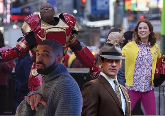 Count down to 2016 with cowl-neck Drake, the unbreakable Tituss and Kimmy Schmidt and dapper Don Draper.