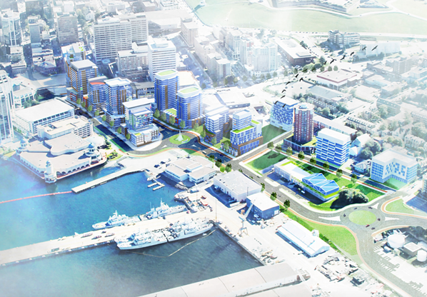 A rendering for the redeveloped Cogswell neighbourhood (not pictured, the energy system heating all those new buildings). - VIA HRM