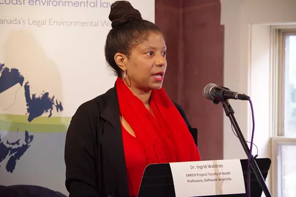 Dalhousie University associate professor and ENRICH project director Ingrid Waldron speaking at Friday's event. - MIRA CHIASSON
