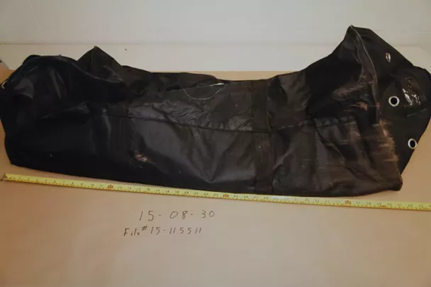 Sandeson's black duffle bag. - KIERAN LEAVITT