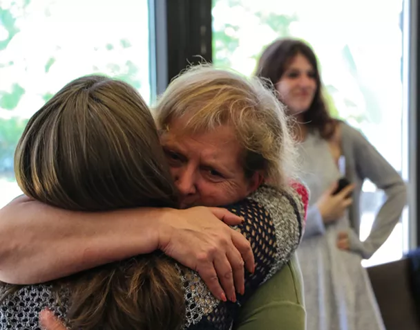 Taylor Samson's mom, Linda Boutilier, after Sandeson's verdict was announced. - KIERAN LEAVITT