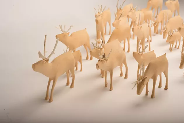 Chesley Flowers, The George River Herd (1995-1996), Wood and antler. 121.92 x 121.92 cm. The Rooms Provincial Art Gallery, Memorial University Collection. - NED PRATT PHOTOGRAPHY VIA ARTGALLERYOFNOVASCOTIA.CA