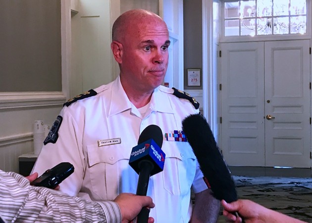 Chief Jean-Michel Blais speaking to reporters at City Hall. - THE COAST