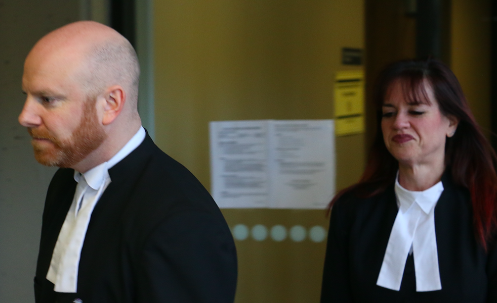Crown attorneys Steve Degen and Melanie Perry leaving court on April 6. - KIERAN LEAVITT