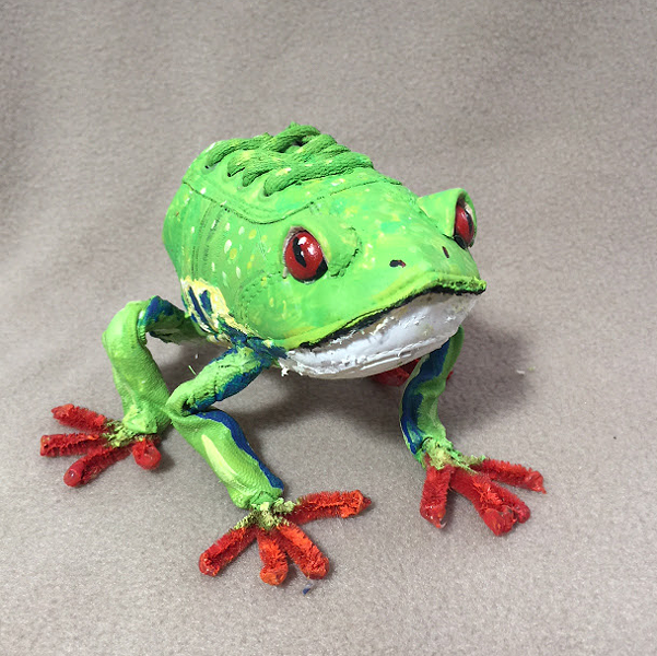 Kim Danio hosts an Earth Day workshop up-cycling shoes into sculptures (see below). - KIM DANIO