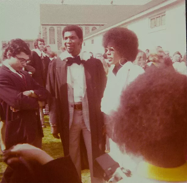 Rocky Jones graduating from Dalhousie, circa 1970, with Joan beside him. - THE JONES FAMILY