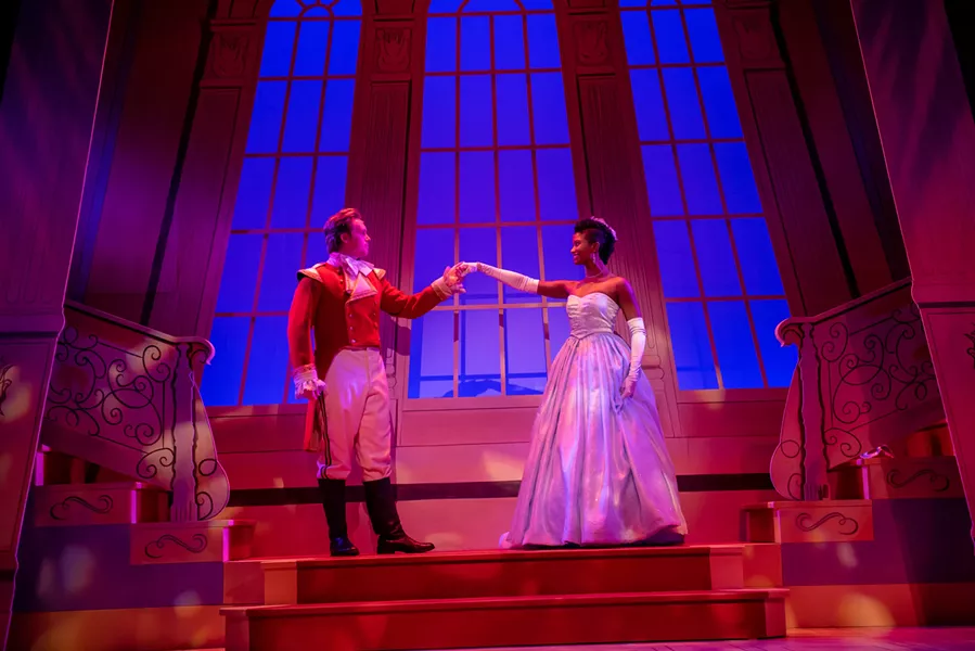 Ryan Brown and Samantha Walkes go to the ball in Cinderella. (Writer/Director: Jeremy Webb; Choreography: Stephanie Graham; Musical Direction/Arrangements: Lisa St. Clair; Set Designer: Patrick Clark; Costume Designer: Helena Marriott; Lighting Designer: Leigh Ann Vardy; Sound Designer: Deanna H. Choi) - STOO METZ