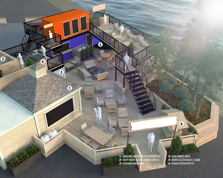 A concept illustration of the new wine bar, which will be beside Stubborn Goat Beer Garden on the boardwalk. - SUBMITTED