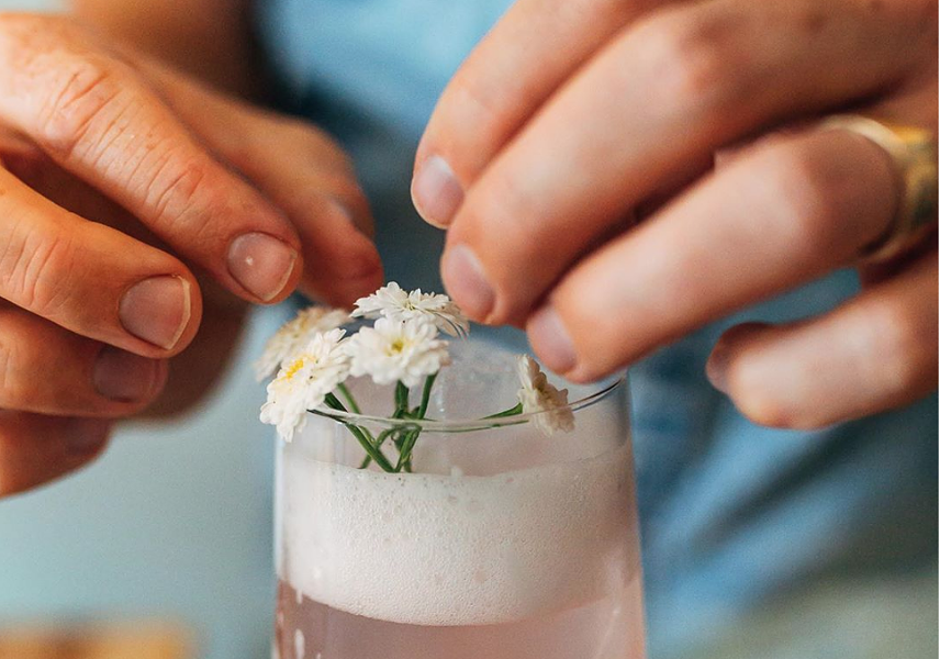 Dear Friend also serves non-alcoholic cocktails like this homemade rhubarb sparkling water with Seedlip spirits. - ANISA FRANCOEUR