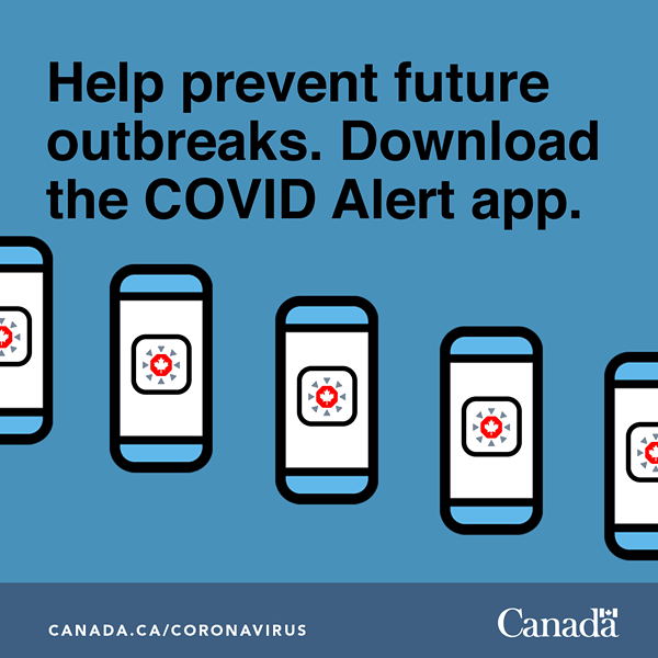 A graphic for sharing on social media from Health Canada about the COVID Alert app.