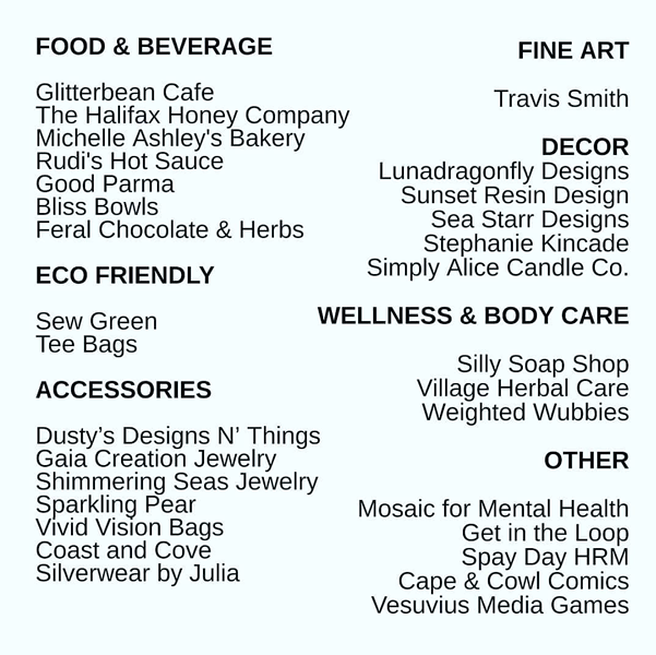 The full list of vendors for the Supernova Market. - INSTAGRAM
