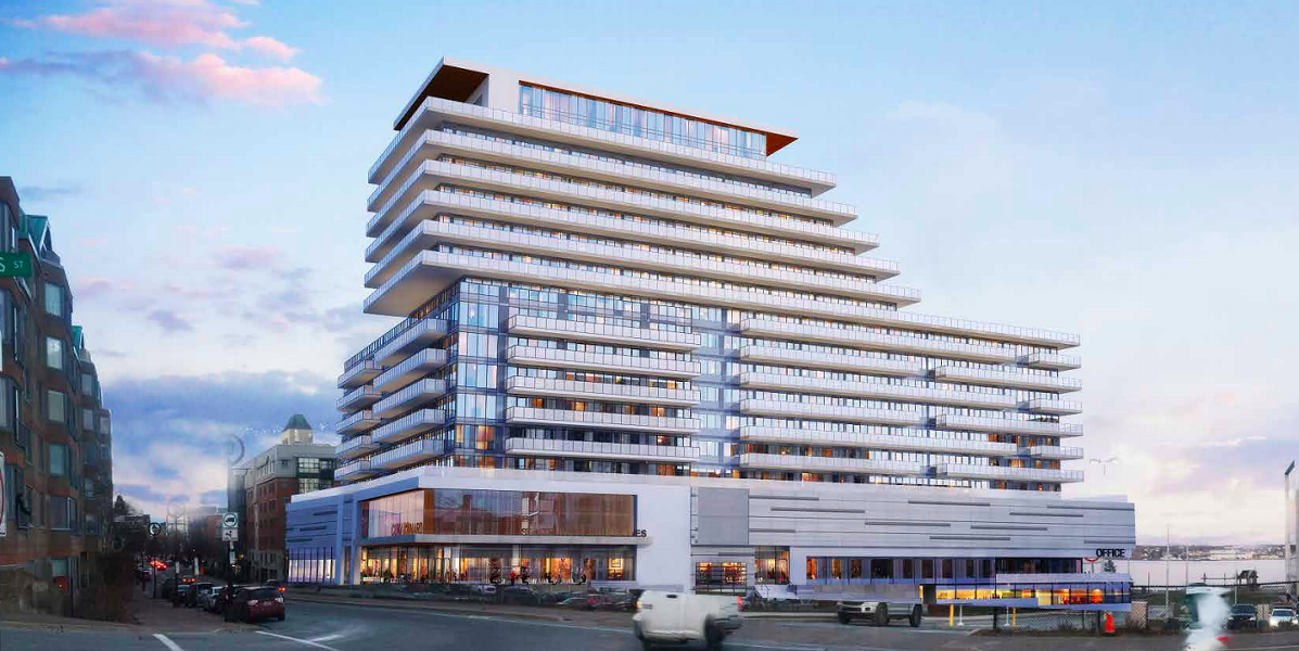 The proposed Cunard building would live in what's now a parking lot on the waterfront between Bishop's Landing and the Discovery Centre. - HRM
