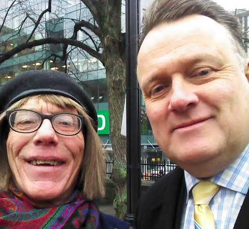 Laura and mayor Mike Savage before the flag-raising on TDOR. - LAURA SHEPHERD