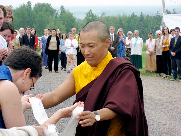 Osel Mukpo greeting Patricia Ullman at Dorje Denma Ling in Tatamagouche, circa 2007 - PATRICIA ULLMAN