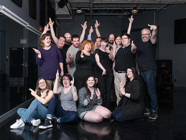 The cast and production team of Assassins on a rehearsal break this week. - IAN SELIG