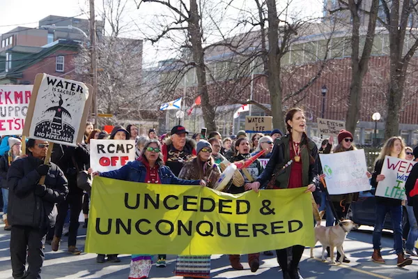 Over 500 came out to rally and round dance in Halifax on Sunday in support of Indigenous hereditary chiefs in Wet'suwet'en First Nation. - MIRA DIETZ CHIASSON