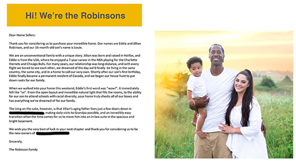 One of the letters the Robinsons sent along with their bid for a home in Halifax. - SUBMITTED