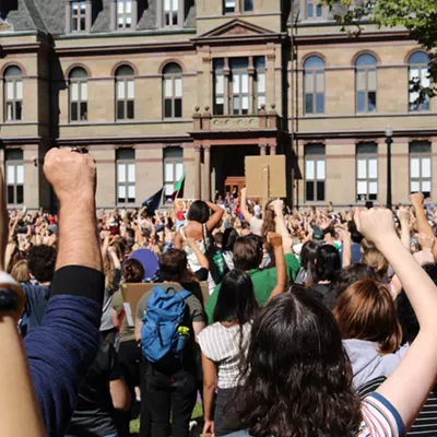 Climate strikers outside of Halifax City Hall in 2019.